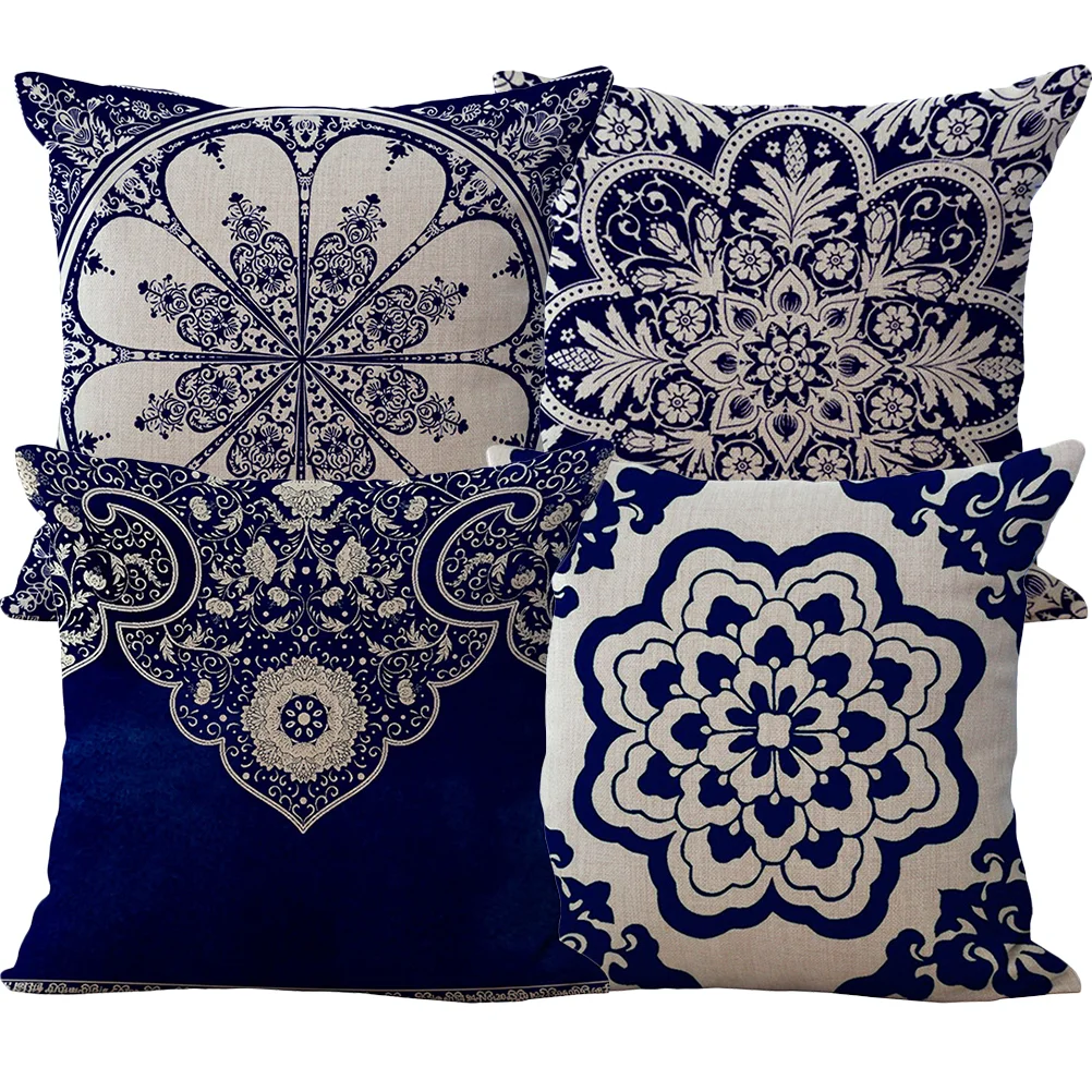 

4 Pcs Vintage Decor Bed Pillow Protector Cotton Linen Cases Pillowcase 45x45cm Throw Cover