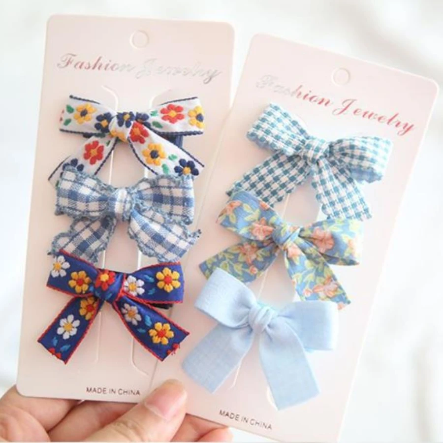 

Kids Hair Accessories 2022 Children Cute Colors Plaid Bow Flower Ornament Hair Clips Baby Girls Lovely Sweet Hairpins 6pcs/set