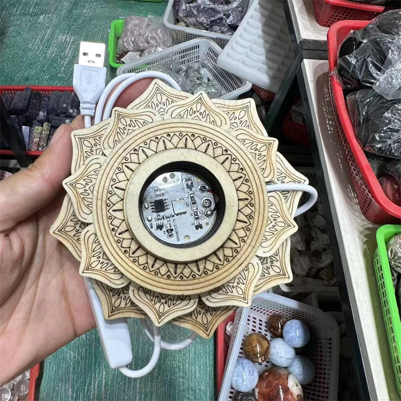 Деревянный держатель для лампы в форме лотоса с USB-портом украшения дома