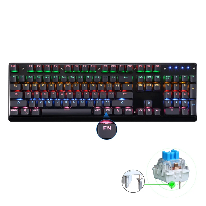 Wired Gamer Mechanical Keyboard USB Backlit Green Black Tea Black Axis 104 Keys for Mechanical Keyboard Gaming PC
