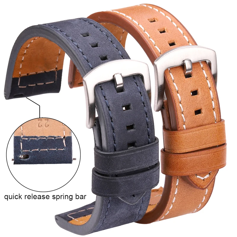Cowhide Watchbands 18 20 22 24mm Women Men Quick Release For Samsung Gear S3 Genuine Leather Vintage Watch Band Strap