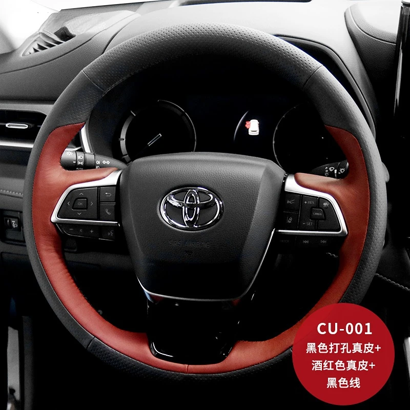 

For Toyota Corolla Camry Avalon IZOA Highlander Levin Crown Prado CHR RAV4 Veranda Hand-stitched leather steering wheel cover