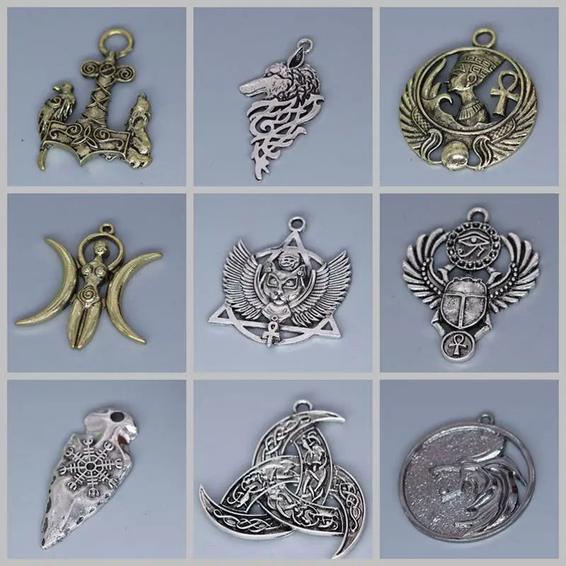 

3Pcs Wolf Charms Ancient Bastet Egyptian Cat Pendant For DIY Lucky Triangle Beetle Necklace Earrings Jewelry Making Accessories