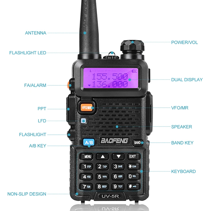 Baofeng  UV-5R Walkie Talkie Dual Display VHF 136-174 UHF 400-520mHZ 5W Two Way Ham Radio