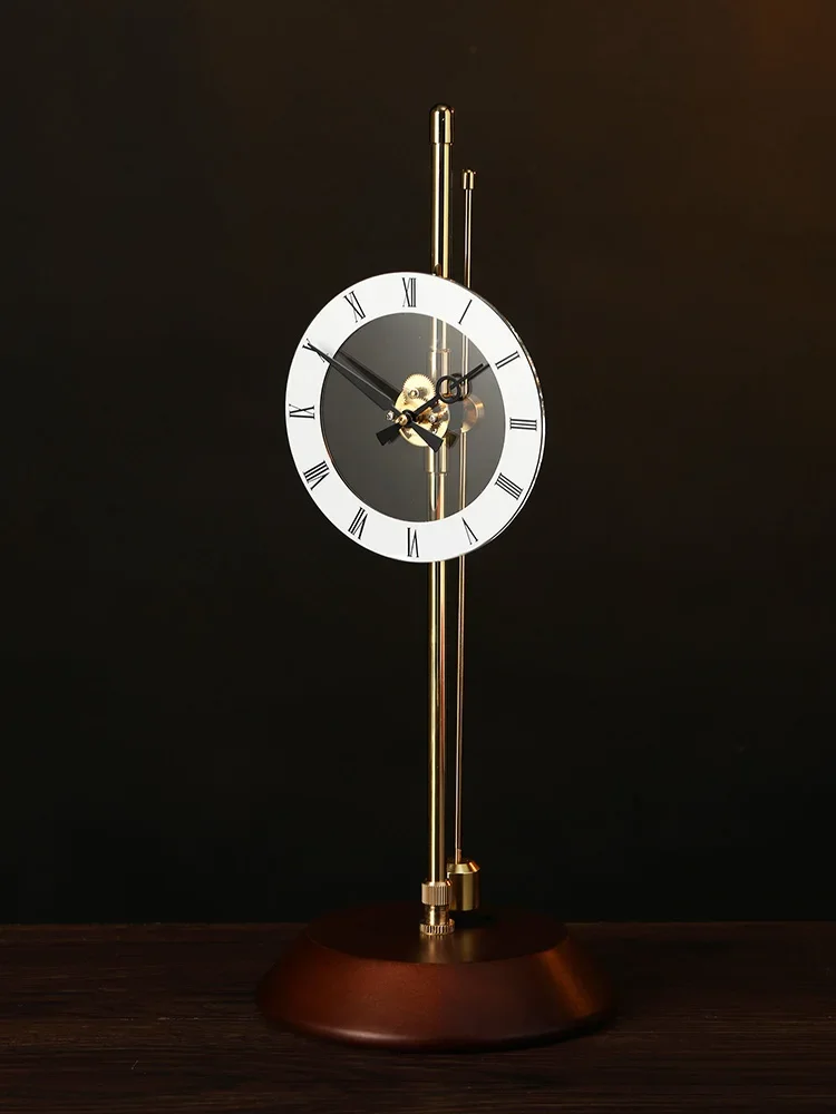 Desktop Aerodynamic Clock Table Invisible Home Decor Desk Pendulum Brass Solid Wood Silent Decoration