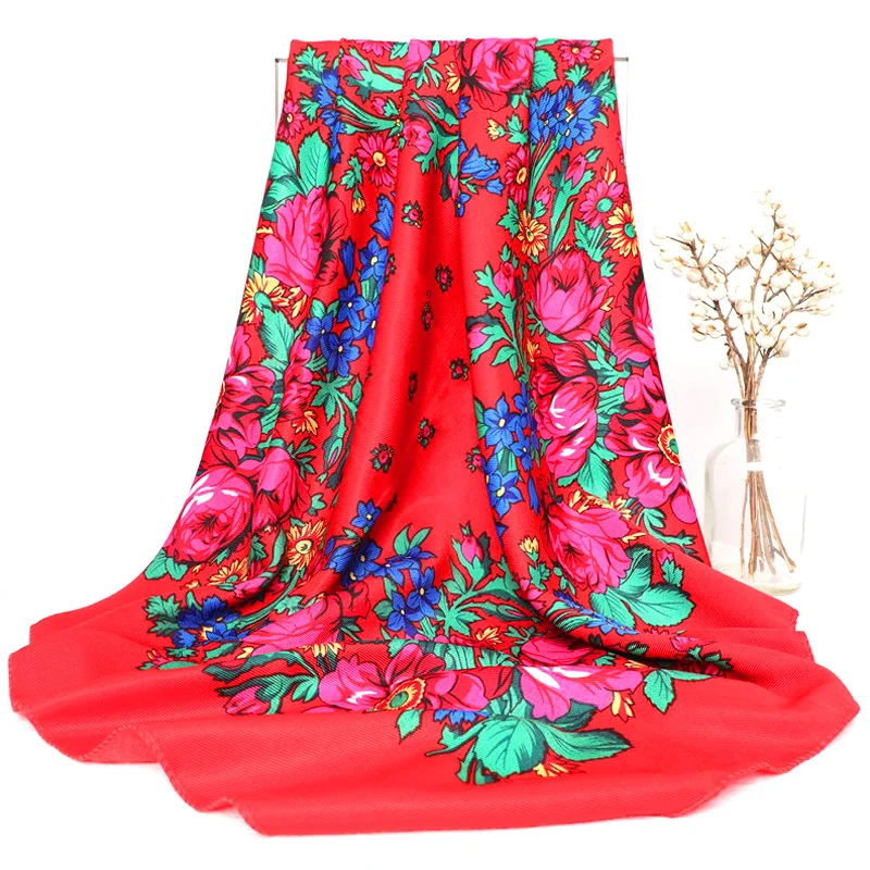 Русский квадратный шарф с цветочным принтом бандана Женская Этническая шаль