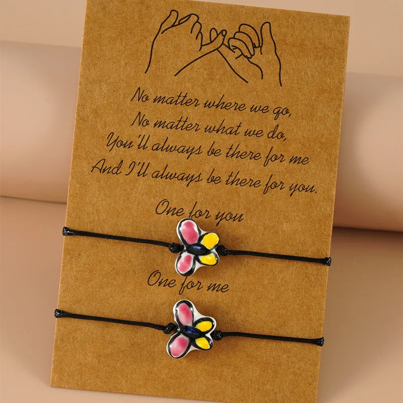 

TULX 2pcs Butterfly Couple Bracelet For Women Girls Handmade Adjustable Braided Rope Bracelet Friendship Jewelry Wholesale