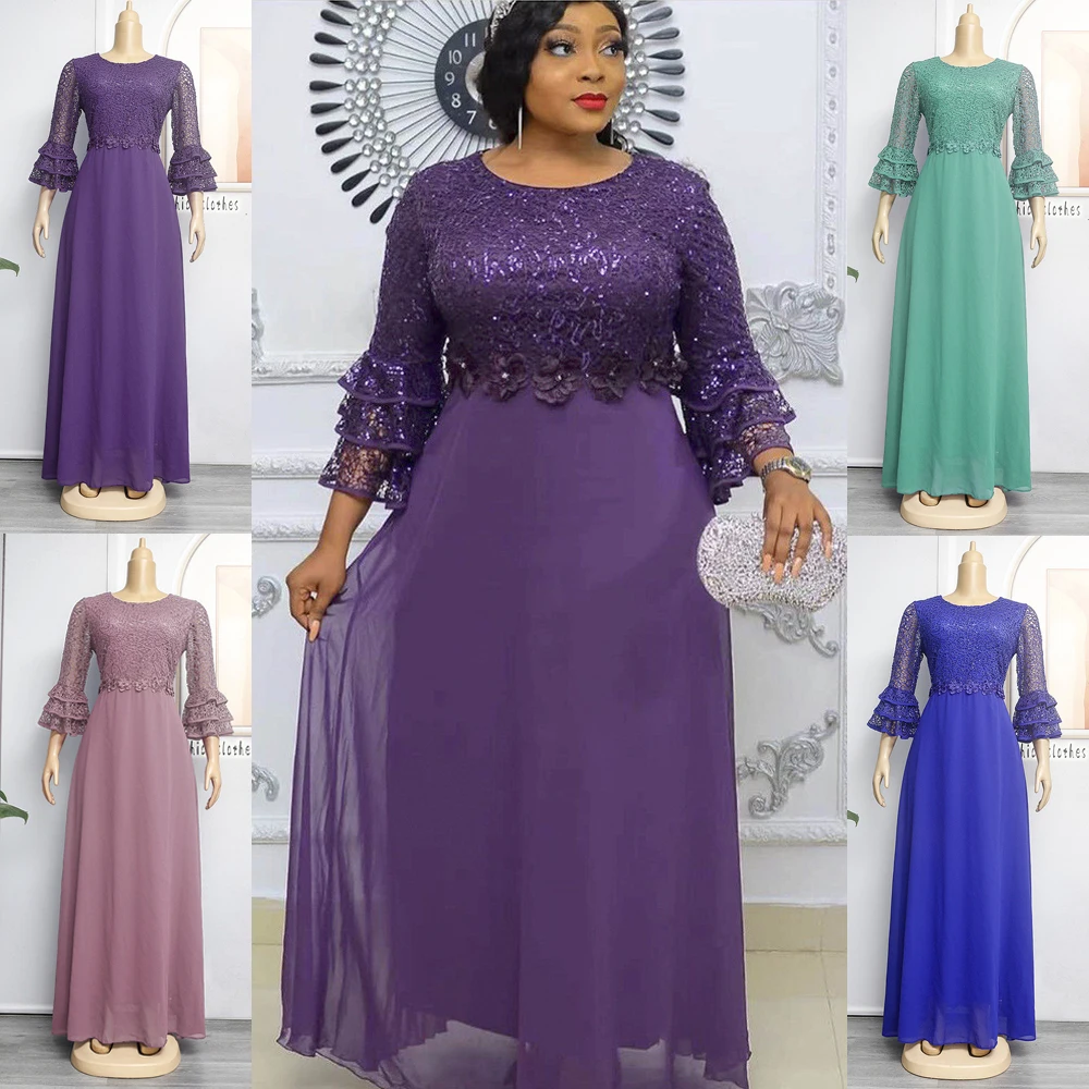 

Plus Size African Party Dresses for Women 2022 New Fashion Dashiki Ankara Lace Wedding Gowns Elegant Turkey Muslim Maxi Dress