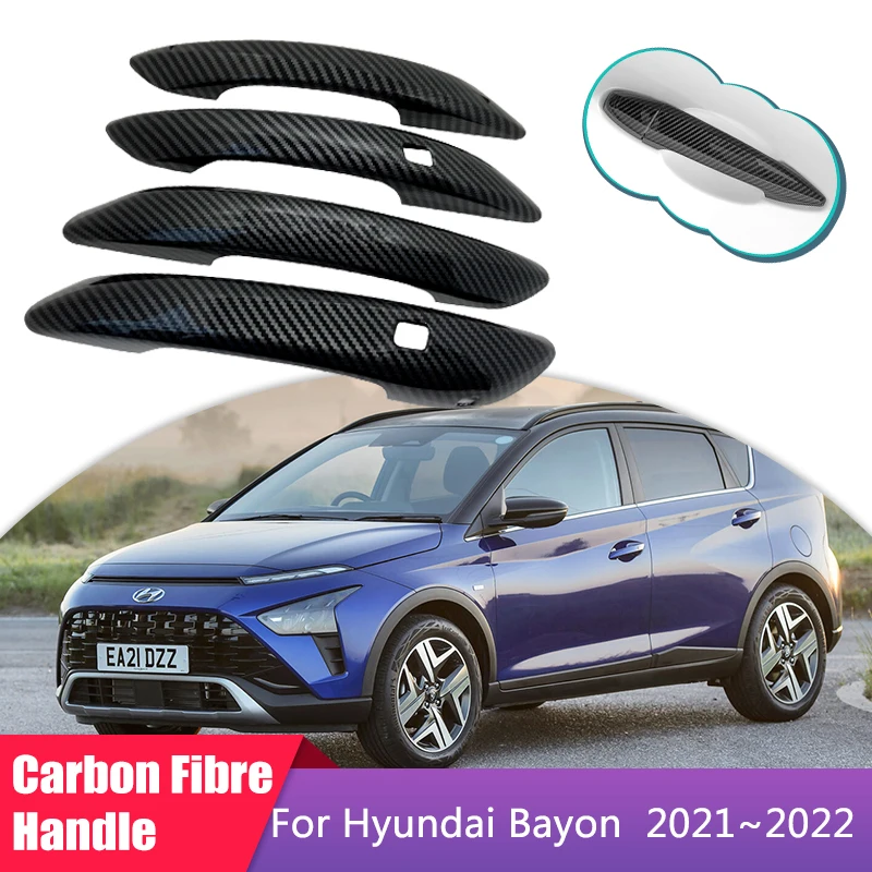 Carbon Fiber Outer Door Handle Cover for Hyundai Bayon BC3 CUV 2021 2022 Car Protection Film Accessories Styling Stickers Trim Carbon Fiber Outer Door Handle Cover for Hyundai Bayon BC3 CUV 2021 2022 Car Protection Film Accessories Styling Stickers Trim