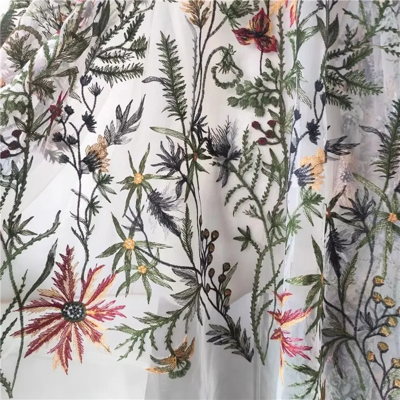 

New water grass flower lace fabric black and white gauze embroidery dress for women's dress accessories DIY fabric