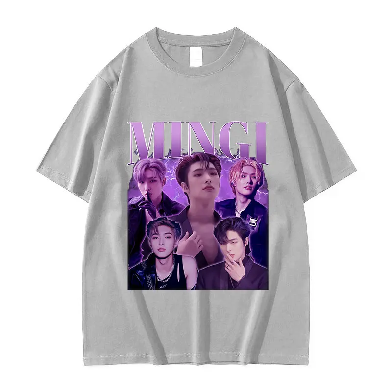 Korean Band Mingi Ateez Print Graphic Tee Shirt Men's Hip Hop Kpop O-Neck Clothing T-shirt Unisex 100% Cotton Oversized T Shirts