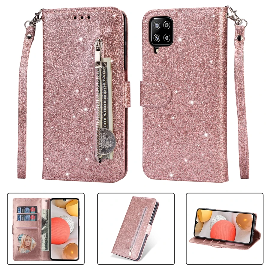 Wallet Glitter Leather Case For Samsung Galaxy A12 A13 A14 A23 A33 A34 A51 A52 A53 A54 A71 S23 Ultra S22 S21 FE S20 FE S10 Plus