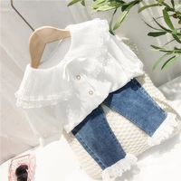 spring new girls fashion clothing set baby suit long sleeve lace shirt jeans kids clothes lady girl suit baby girls outfit