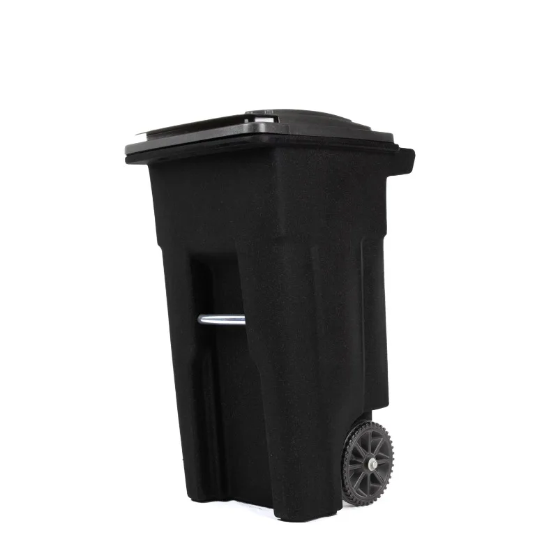 

Toter 32 gallon garbage can black with wheels and lid for outdoor or indoor use