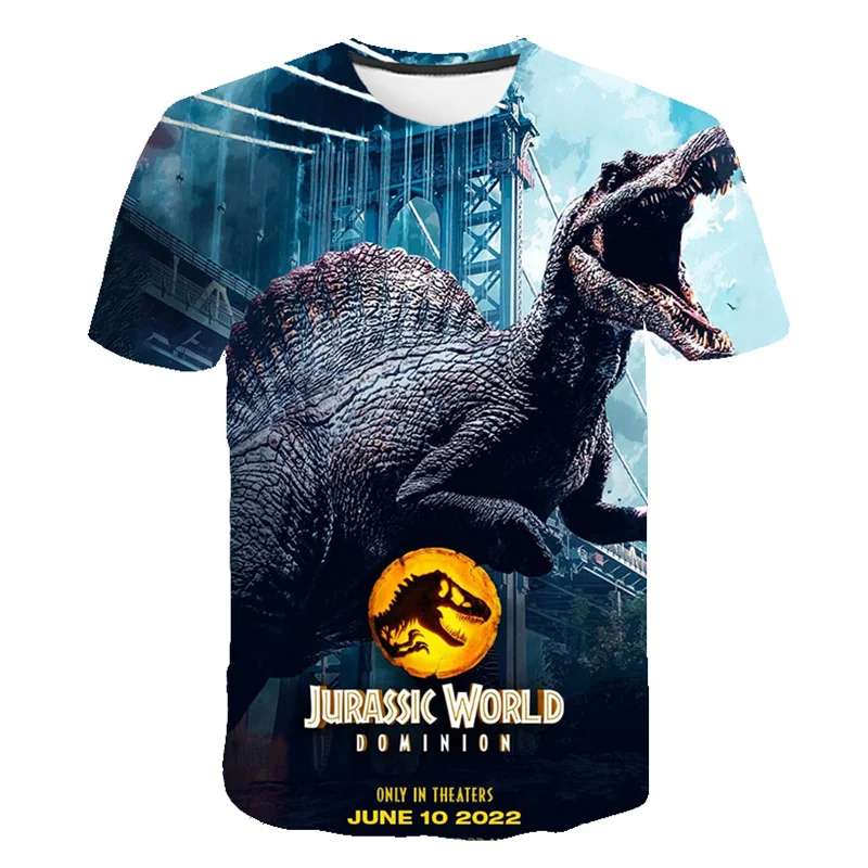 

2022 Summer Children 3D Cartoon T-shirt for Boy Animal Printing Dinosaur Jurassic World Dominion Boys T Shirt Girls Kids Clothes