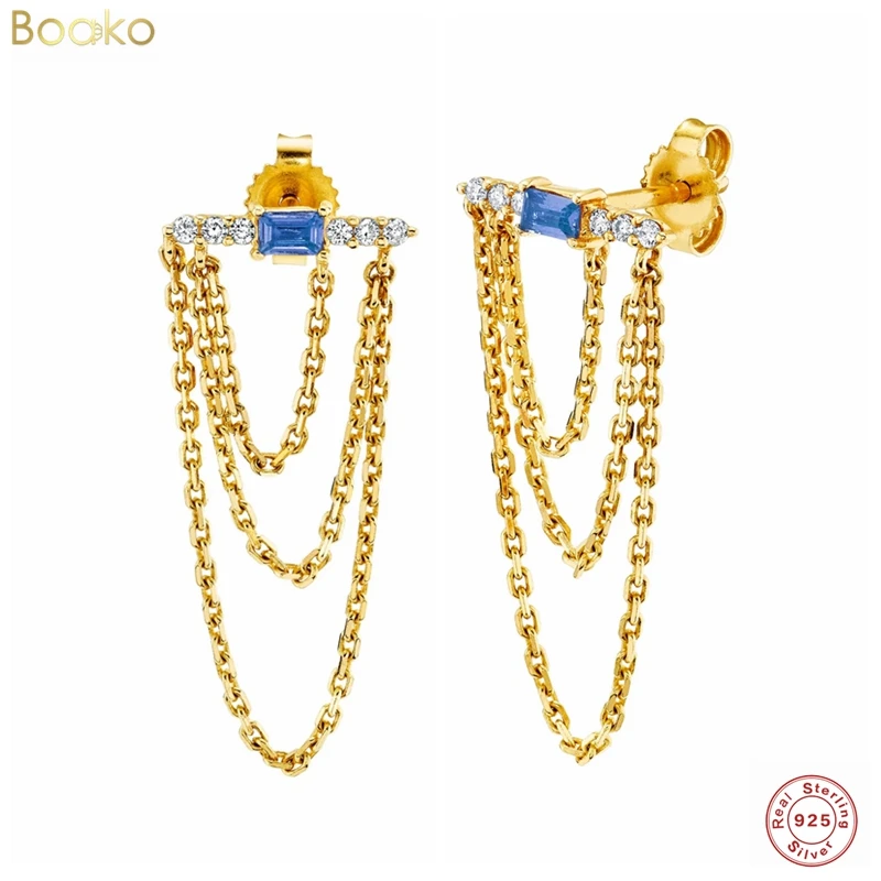 

BOAKO 925 Sterling Silver Cartilage Stud Earrings Trendy 3 Ovals Chain Ear Dangle Earrings For Women Drops 2022 Trendy Jewelry