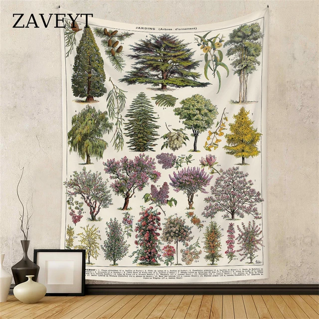 ZAVEYT Hot Vintage Tree Mushroom Flower Specimen Pattern Tapestry Aesthetic Wall Hanging Cloth Home Room Decor Gifts 5