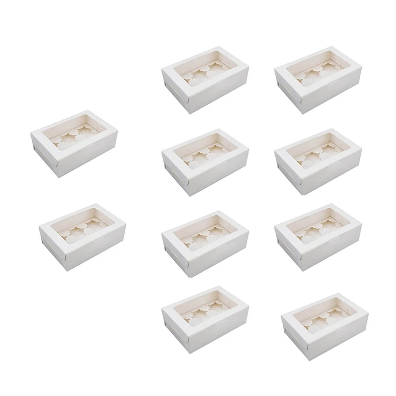 

10Pcs Clear Windowed Cupcake Boxes With Removable Tray For 6 Cups Cake For Party Christmas Food Kitchen Accessories