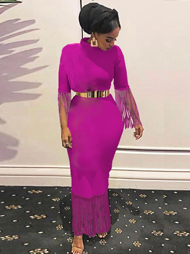 

AOMEI Dress Women Fringe Tassel Half Sleeve Sexy Bodycon Event Party Cocktail Event Occasion Retro Gowns Robe Summer Outfits 4XL