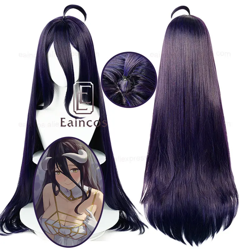 

Anime Overlord Albedo Cosplay Wig 100cm Long Straight Dark Purple Black Wigs Heat Resistant Synthetic Hair Halloween Party Wigs