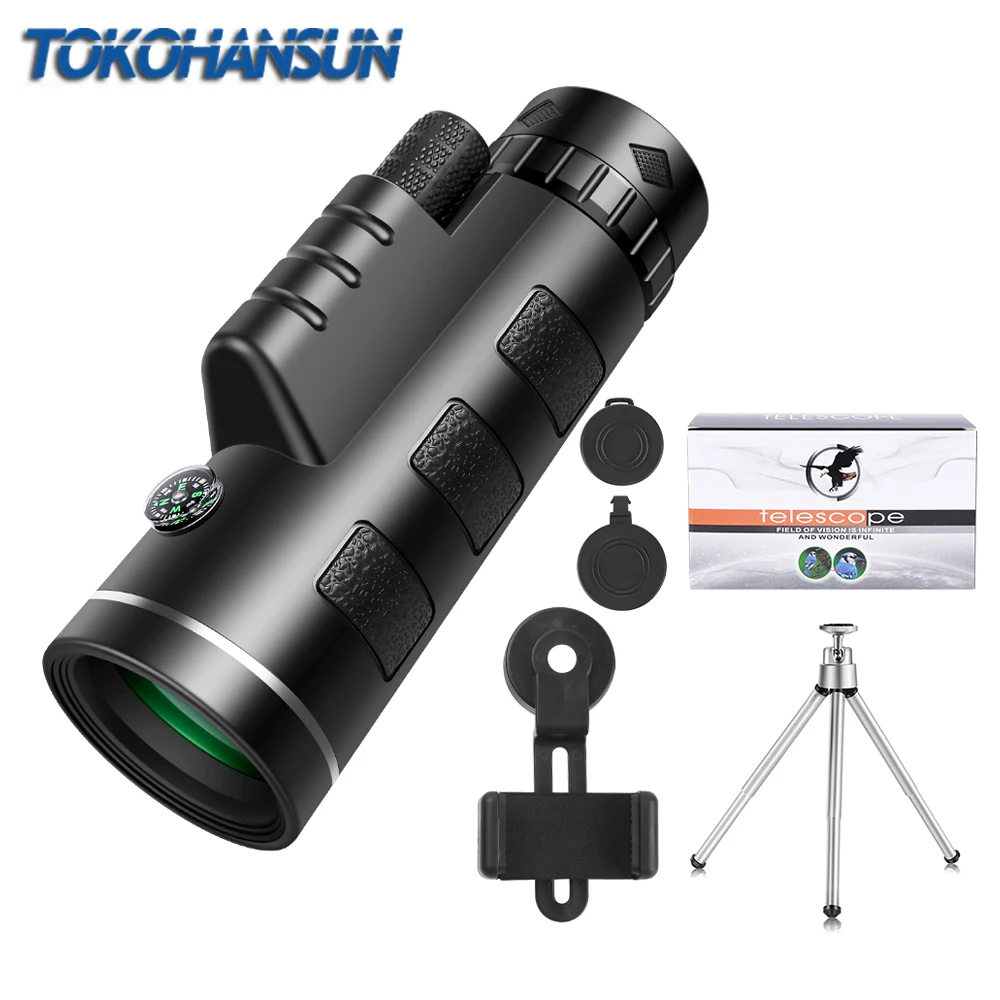 

TOKOHANSUN 40X60 Zoom Telescope Monocular High Power Clear Mobile Phone Lens with SmartPhone Holder for Camping Hunting Hiking