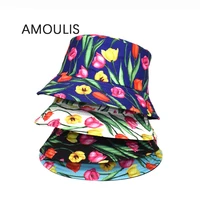 amoulis summer bucket hats for women and men casual sun protection fisherman hat fashion tulip print foldable sun hat beach cap