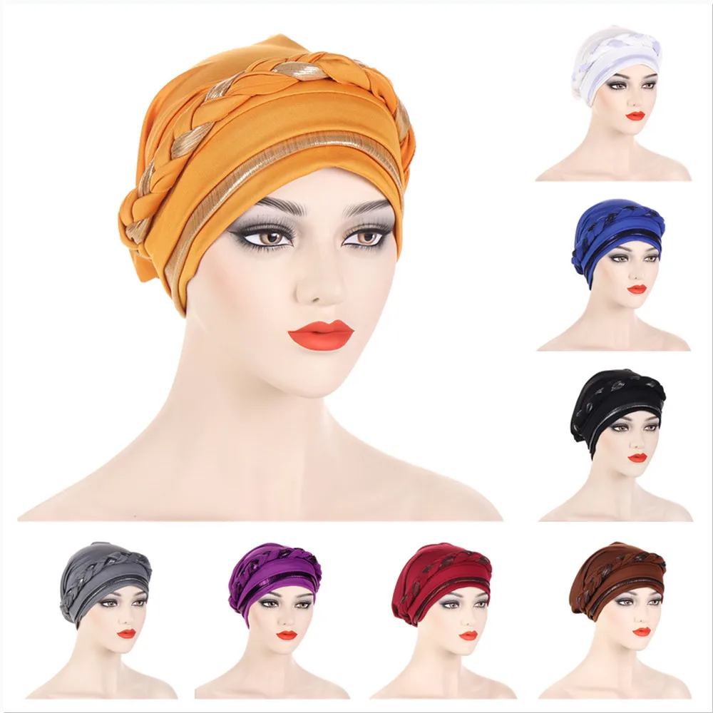 

Women Indian Muslim Hijab Braid Chemo Cap Cancer Turban Bonnet Hair Loss Inner Hat Head Wrap Islam Beanies Headscarf Femme Cover