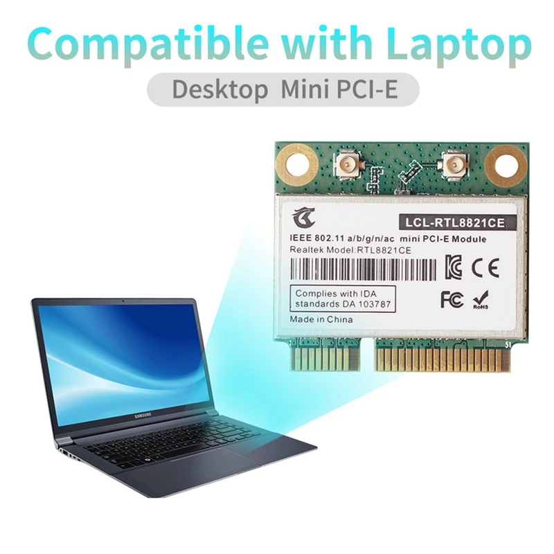 Фото RTL8821CE 802.11AC для Bluetooth 4.2, 433 Мбит/с, 2,4 ГГц/5 ГГц, двухдиапазонная Wi-Fi-карта Mini PCIe RTL8821, поддержка ноутбуков/ПК №5