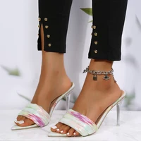9 cm silver high heels sandals women sexy pointed toe multicolor slippers 2022 summer ladies elegant wedding dress shoes size 43