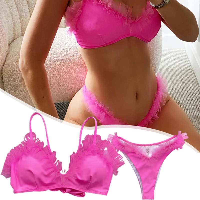 

Sexy Mesh Lace Bikini for Women Fashion Solid Color Swimsuit for Beach Summer