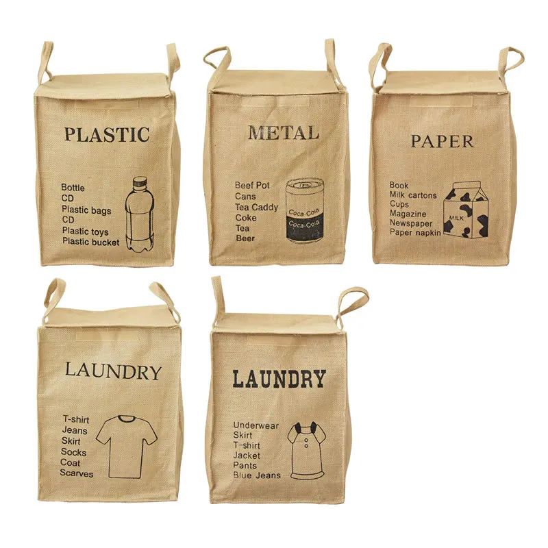 

Natural Jute Storage Box Fabric Dirty Clothes Basket Sundries Classification Storage Bag with Velcro Connection 0049
