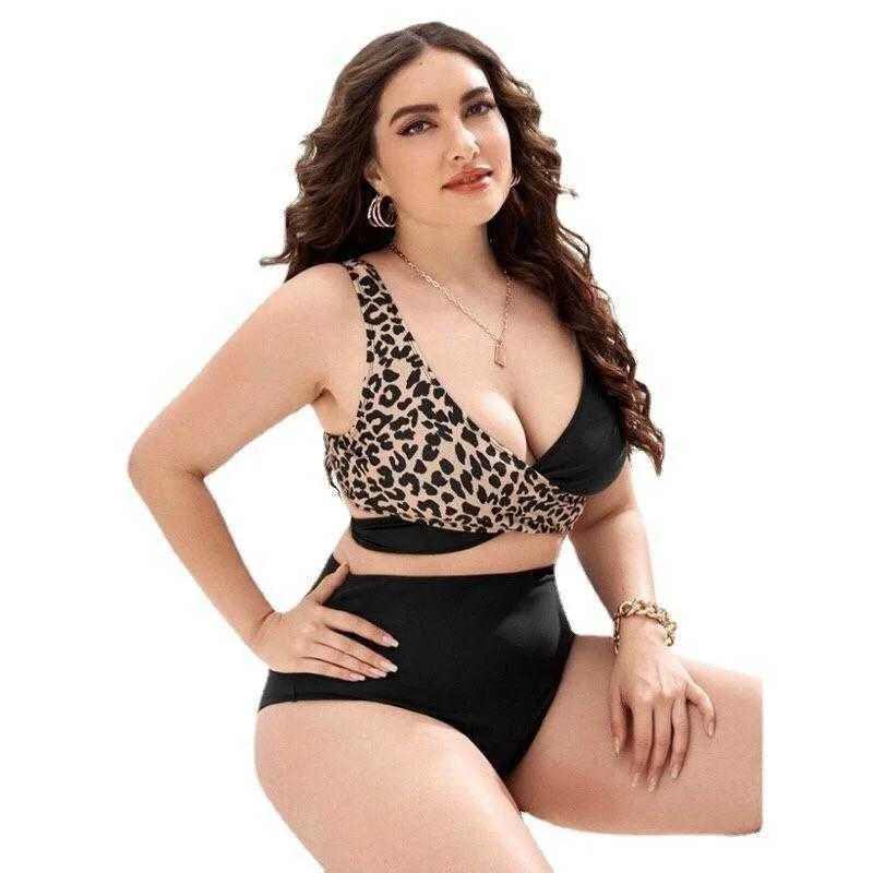 

Bikini Split Push Up Chest Cross Two Color Large Size Fat Woman Swimsuit
