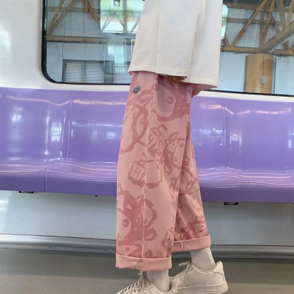 

Брюки мужские прямые с мультяшным принтом, удобные штаны в японском стиле, мягкие уличные