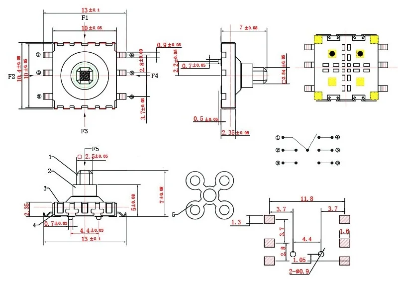 5 шт. DIP SMD пятипозиционный переключатель многонаправленный сенсорный ключ сброса