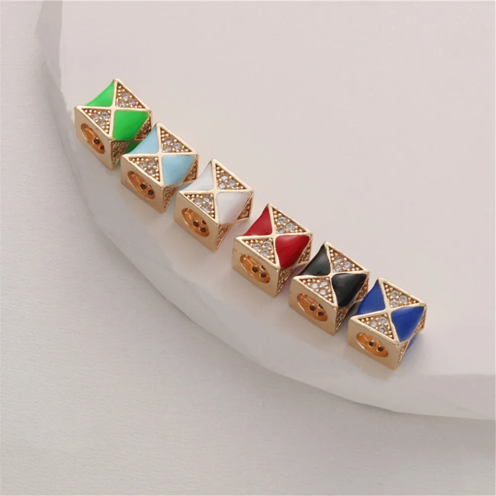 

14K gold drip oil inlay zirconia square large hole spacer beads diy handmade bracelet necklace accessories