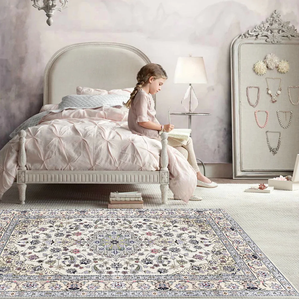 

Bedroom Bedside Rug Floor Mat Elegant Palace Princess Persian Ethnic Gray Beige Bottom Living Room Floor Mat