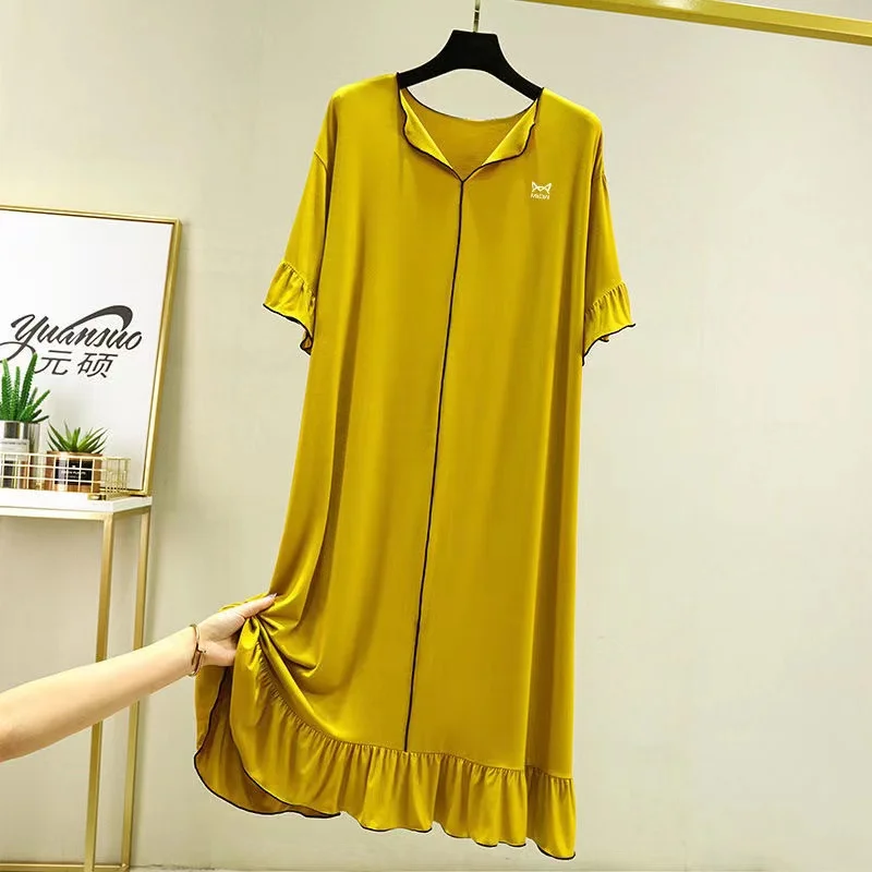 Ruffle Modal Dress For Women Summer New Loose  Dresses Large Size Sleeping Robe  Short-sleeved Long Prom Gown Nightwear