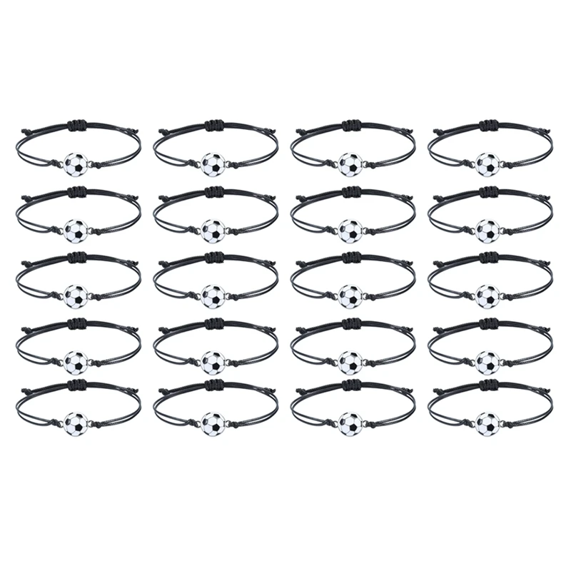 

20 Pcs Soccer Charm Bracelets Soccer Ball Beads Adjustable Wristbands For Teens Sport Team Players