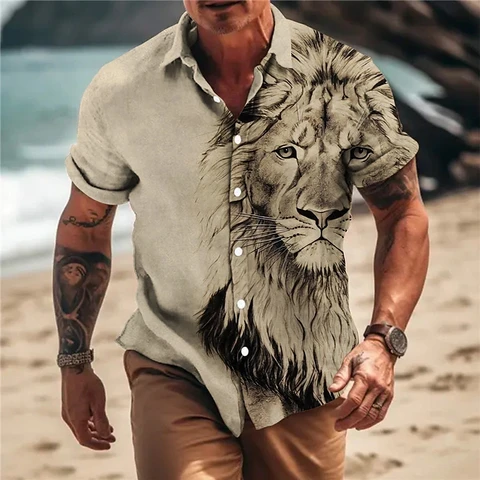 Гавайская рубашка унисекс, летняя гавайская рубашка с 3d принтом животных для мужчин и женщин, Свободный дышащий топ с коротким рукавом и принтом тигра, 5xl, 2022