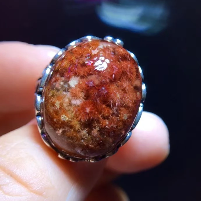 Регулируемое кольцо из натурального золота с рутилированным кварцем цветок