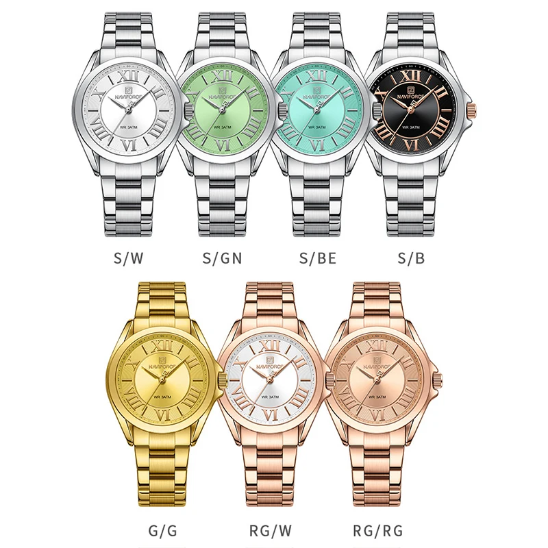 NAVIFORCE Women Quartz Bracelet Watches Simple Fashion Waterproof Wristwatch Stainless Steel Band Girl Clock Relogio Feminino