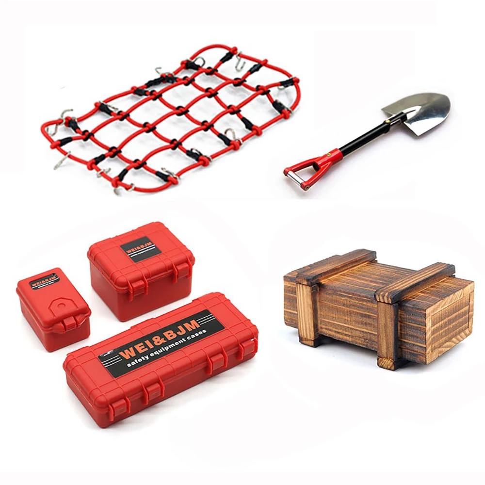 

NEW 6PCS/Set Simulated Decoration Suitcase Luggage Net Shovel for TRX4 Defender SCX10 D90 90046 90047 RC Car Accessories