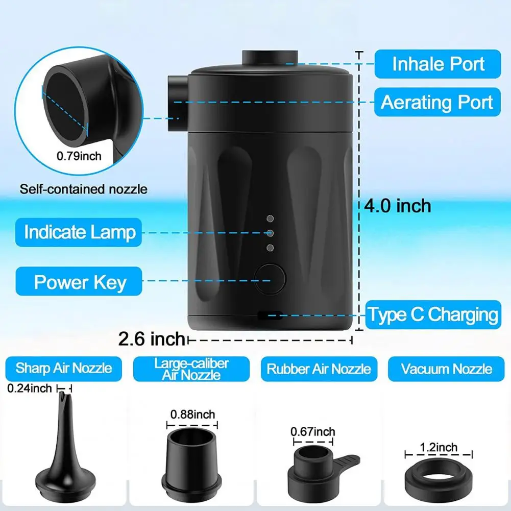 

Inflatable Furniture Pump Rechargeable Portable Electric Air Pump Inflator for Pool Floats Camping Outdoor Travel with 4 Nozzles