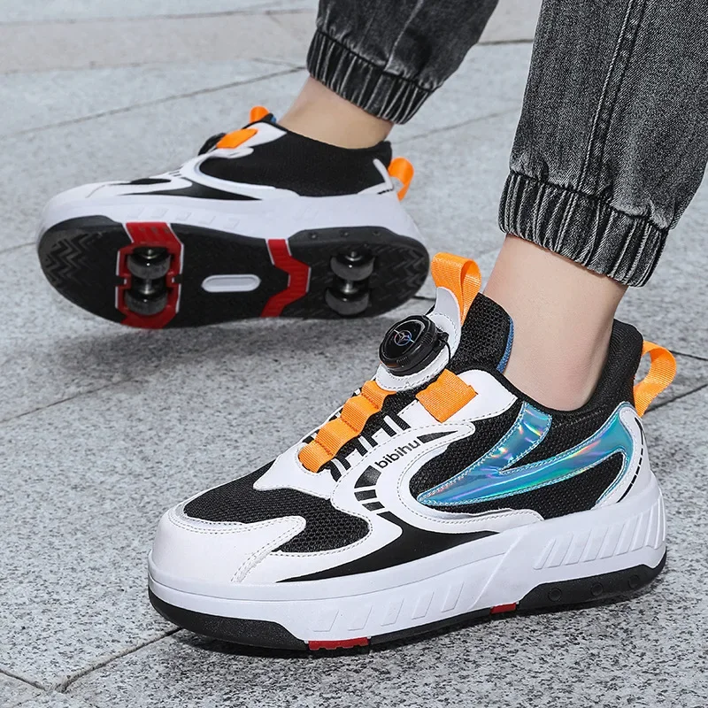 Professional Children's Sneakers Youth Four-wheel Violence Shoes Boys' Invisible Button Roller Skates Size 29-43