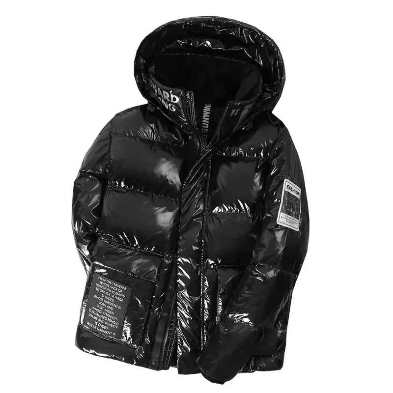 2022New New Men's Glossy White Duck Down Jacket Winter Warm Thick Hooded Parker Fashion Casual Waterproof Shiny Coats Male B