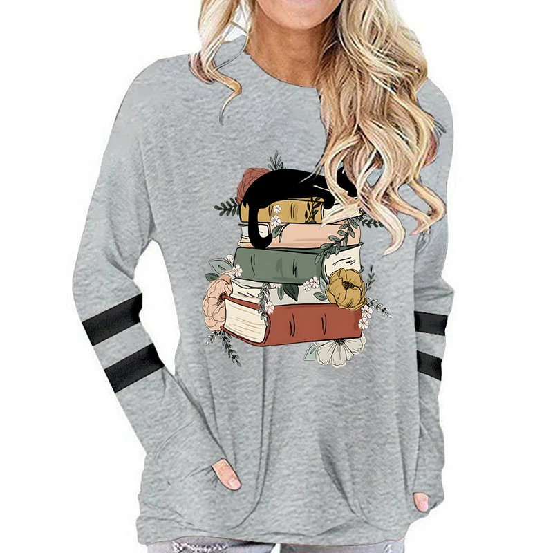 Женская хлопковая футболка с длинным рукавом Винтажная Футболка принтом кошки и