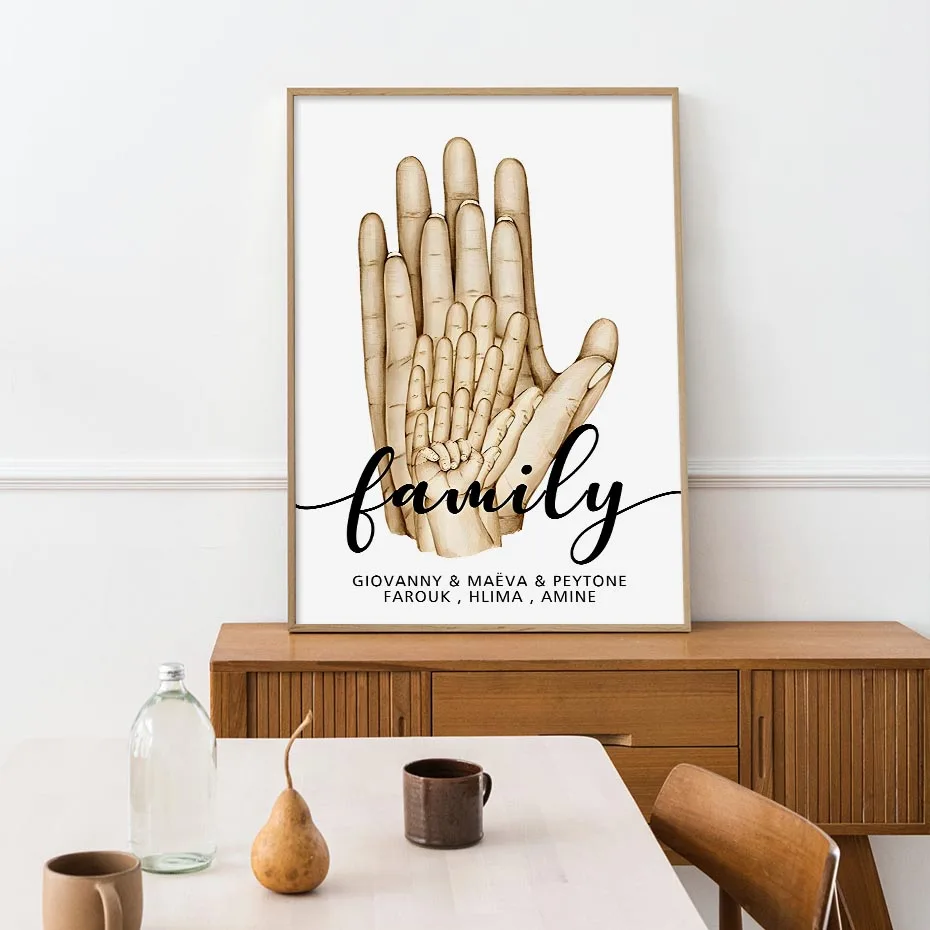 Family Personalized Customize Name with Hands Poster Love Wall Art Canvas Painting Print Pictures Kids Room Bedroom Home Decor 6