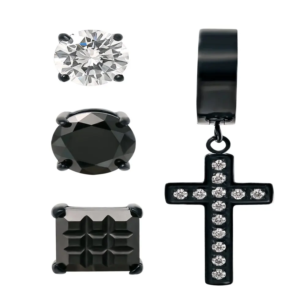 

Jewelry Stainless Steel Black Plated CZ Singlet Earring Set, 4 Pieces
