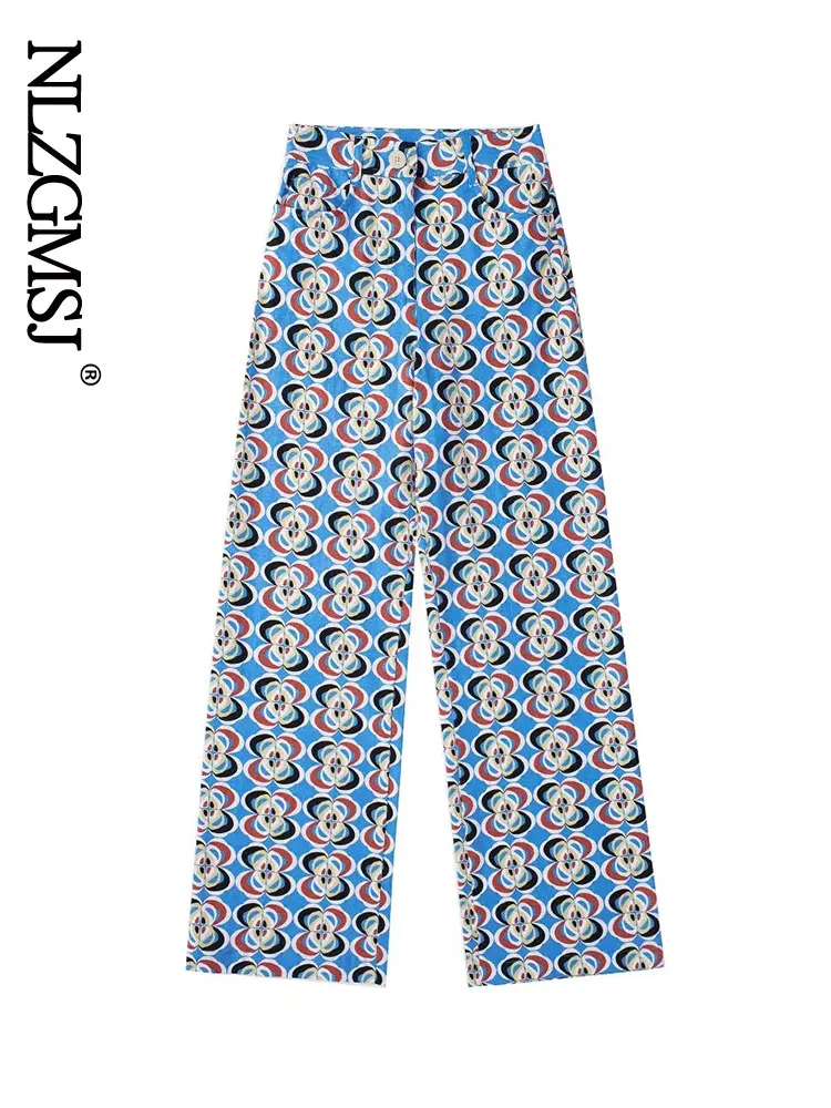 

Nlzgmsj 2022 Fashion Summer Women Digital Print Casual Pants High Waist Tie Wide Leg Pants Elegant Loose Beach Resort Trousers