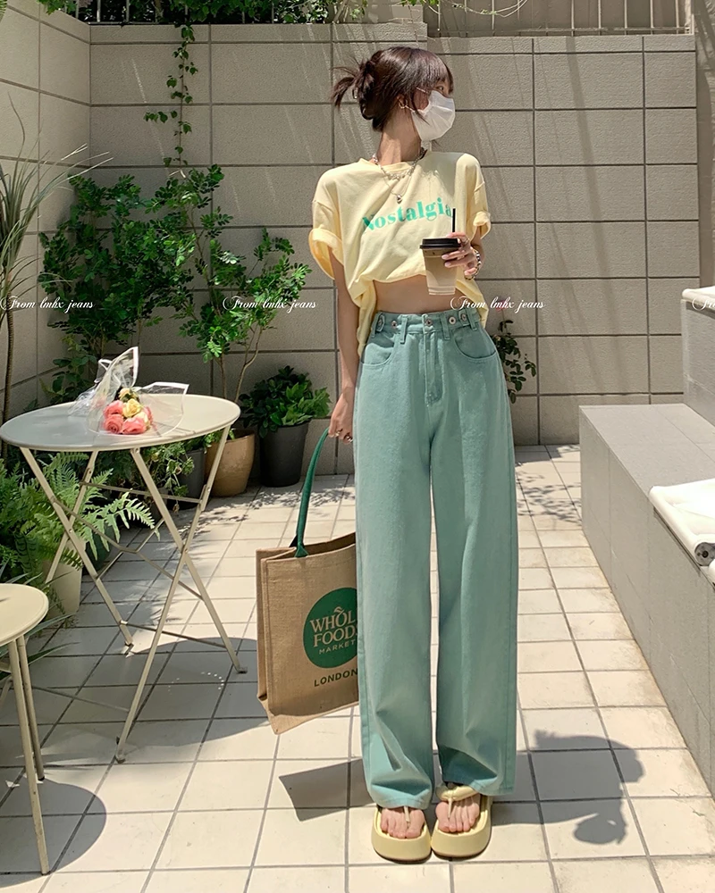 

DD2210 Jeans women's loose straight wide leg pants new high waist pants jeans